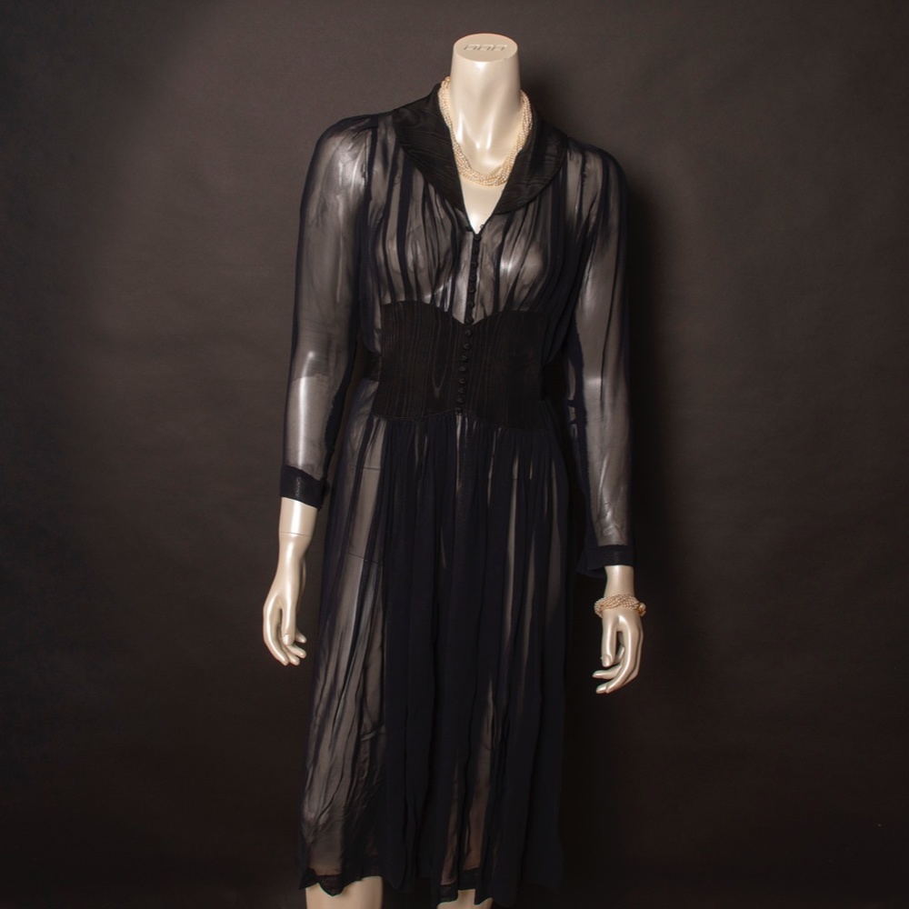 1950s Sheer Black Cocktail Evening Dress